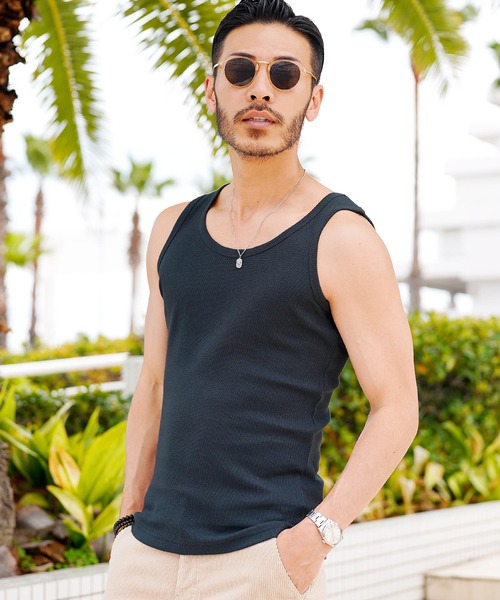 jiggys shop(ジギーズショップ)の「テレコリブタンクトップ(タンクトップ・メンズ・ブラック/カーキ/杢グレー/ネイビー/ホワイト・MEDIUM/LARGE/X-LARGE)」の1枚目の写真