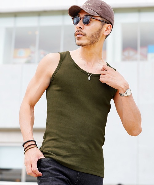 jiggys shop(ジギーズショップ)の「テレコリブタンクトップ(タンクトップ・メンズ・ブラック/カーキ/杢グレー/ネイビー/ホワイト・MEDIUM/LARGE/X-LARGE)」の5枚目の写真