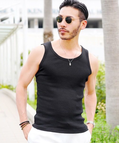 jiggys shop(ジギーズショップ)の「テレコリブタンクトップ(タンクトップ・メンズ・ブラック/カーキ/杢グレー/ネイビー/ホワイト・MEDIUM/LARGE/X-LARGE)」の3枚目の写真