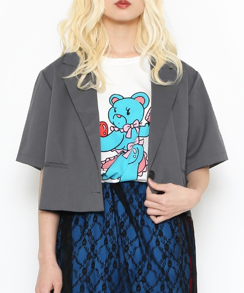 PUNYUS(プニュズ)の「半袖ショートテーラードジャケット(テーラードジャケット・レディース・グレー/ブラック・1/2/4/3)」の3枚目の写真