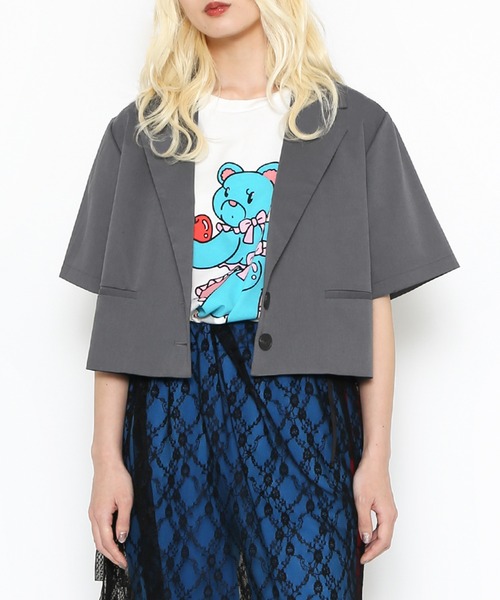 PUNYUS(プニュズ)の「半袖ショートテーラードジャケット(テーラードジャケット・レディース・グレー/ブラック・1/2/4/3)」の4枚目の写真