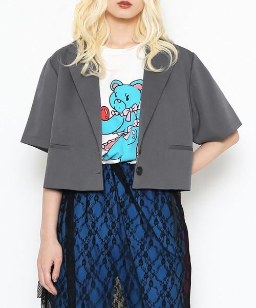 PUNYUS(プニュズ)の「半袖ショートテーラードジャケット(テーラードジャケット・レディース・グレー/ブラック・1/2/4/3)」の6枚目の写真