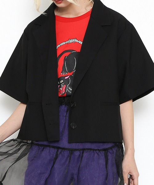 PUNYUS(プニュズ)の「半袖ショートテーラードジャケット(テーラードジャケット・レディース・グレー/ブラック・1/2/4/3)」の8枚目の写真