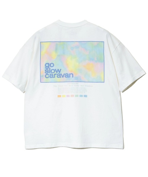 go slow caravan（ゴースローキャラバン）の「USA/C スクエアLOGOバックプリントゆったりTEE（Tシャツ/カットソー・メンズ・イエロー/ブルーグリーン/バイオレット/ホワイト・X-LARGE/LARGE/MEDIUM/SMALL）」の3枚目の写真
