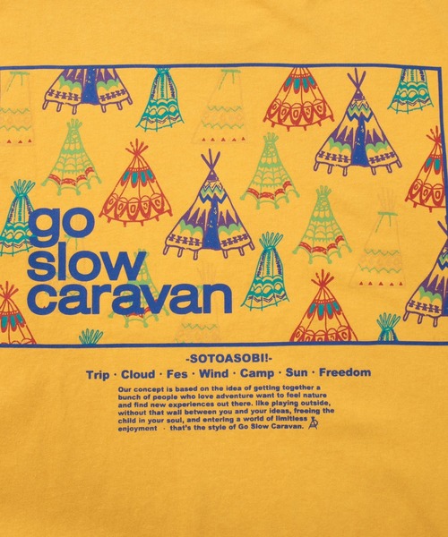 go slow caravan（ゴースローキャラバン）の「USA/C スクエアLOGOバックプリントゆったりTEE（Tシャツ/カットソー・メンズ・イエロー/ブルーグリーン/バイオレット/ホワイト・X-LARGE/LARGE/MEDIUM/SMALL）」の5枚目の写真