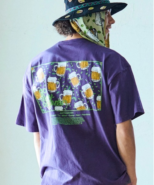 go slow caravan（ゴースローキャラバン）の「USA/C スクエアLOGOバックプリントゆったりTEE（Tシャツ/カットソー・メンズ・イエロー/ブルーグリーン/バイオレット/ホワイト・X-LARGE/LARGE/MEDIUM/SMALL）」の17枚目の写真