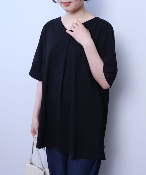 MB mint breeze(エムビーミントブリーズ)の「【L~5L 大きいサイズ】コットン天竺バックプリーツカットソー(Tシャツ/カットソー・レディース・ブラック/オフホワイト/ブルー・3L/4L/5L/LL/L)」の8枚目の写真