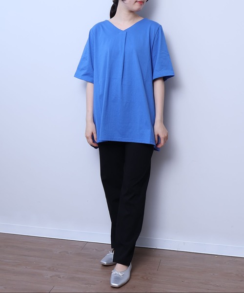 MB mint breeze(エムビーミントブリーズ)の「【L~5L 大きいサイズ】コットン天竺バックプリーツカットソー(Tシャツ/カットソー・レディース・ブラック/オフホワイト/ブルー・3L/4L/5L/LL/L)」の13枚目の写真