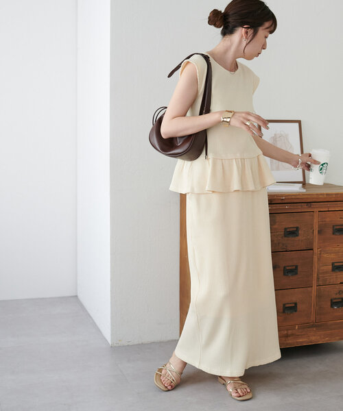 DISCOAT（ディスコート）の「【WEB限定】ワッフルトップススカートセットアップ（ワンピース・レディース・ブラック/アイボリー・MEDIUM）」の5枚目の写真