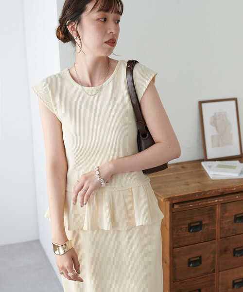 DISCOAT（ディスコート）の「【WEB限定】ワッフルトップススカートセットアップ（ワンピース・レディース・ブラック/アイボリー・MEDIUM）」の9枚目の写真