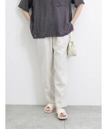 Samansa Mos2 blue | 【接触冷感】麻レーヨンテーパードパンツ(その他パンツ)