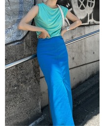 stretch twill slit skirt