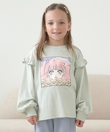 Lycee mine | 【型崩れしないやわらかコットン】ガールズプリントフリルビッグTシャツ(Tシャツ/カットソー)