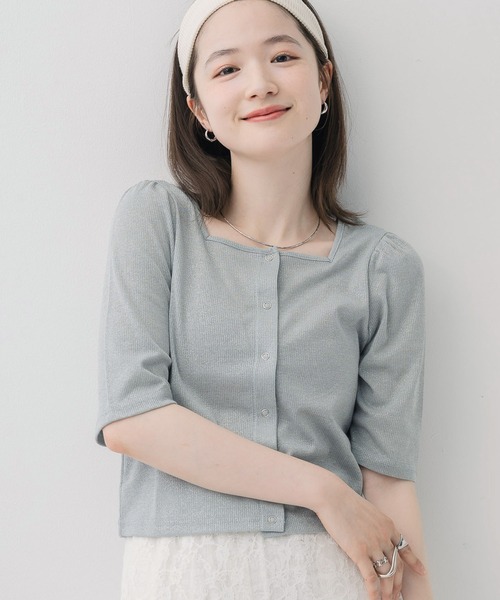 RETRO GIRL（レトロガール）の「ラメテレコカーデ（Tシャツ/カットソー・レディース・ブラック/ブルー/シルバー・FREE）」の3枚目の写真