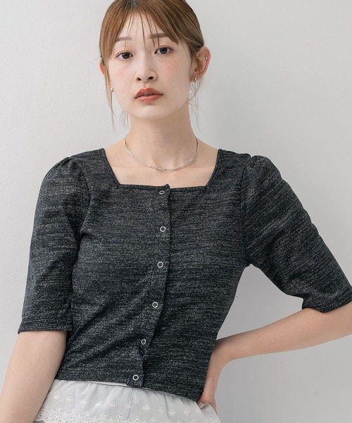 RETRO GIRL（レトロガール）の「ラメテレコカーデ（Tシャツ/カットソー・レディース・ブラック/ブルー/シルバー・FREE）」の2枚目の写真