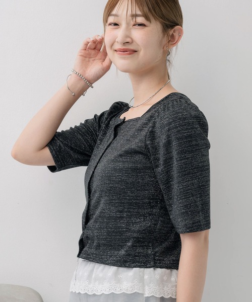 RETRO GIRL（レトロガール）の「ラメテレコカーデ（Tシャツ/カットソー・レディース・ブラック/ブルー/シルバー・FREE）」の19枚目の写真