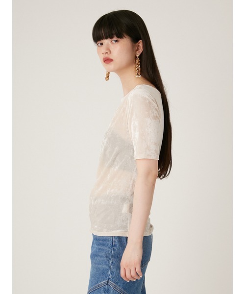 LILY BROWN(リリーブラウン)の「ブラッシュチュールギャザートップス(Tシャツ/カットソー・レディース・カーキ/ブラック/オレンジ/アイボリー・FREE)」の8枚目の写真