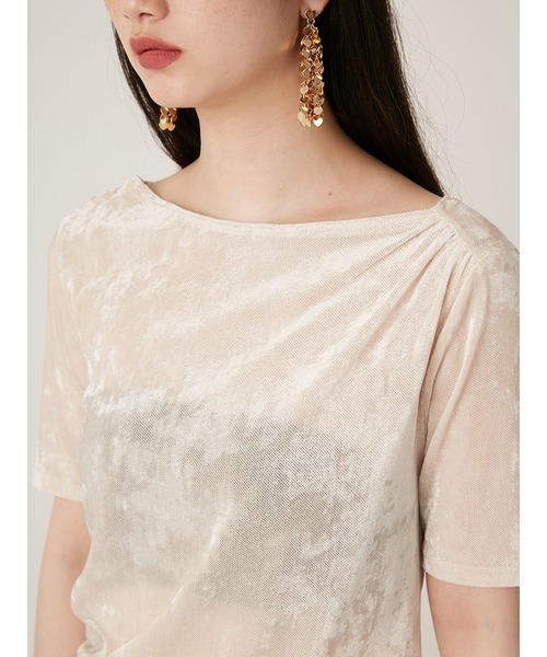 LILY BROWN(リリーブラウン)の「ブラッシュチュールギャザートップス(Tシャツ/カットソー・レディース・カーキ/ブラック/オレンジ/アイボリー・FREE)」の9枚目の写真