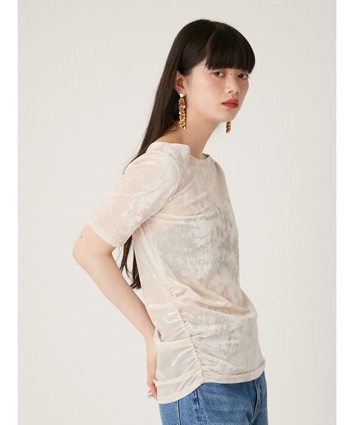LILY BROWN(リリーブラウン)の「ブラッシュチュールギャザートップス(Tシャツ/カットソー・レディース・カーキ/ブラック/オレンジ/アイボリー・FREE)」の13枚目の写真