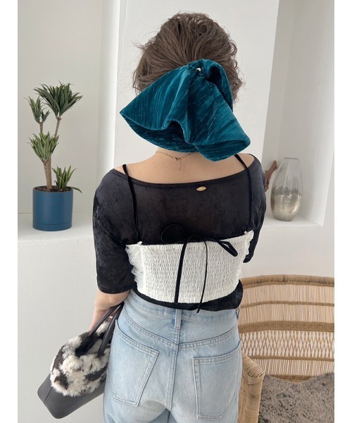 LILY BROWN(リリーブラウン)の「ブラッシュチュールギャザートップス(Tシャツ/カットソー・レディース・カーキ/ブラック/オレンジ/アイボリー・FREE)」の20枚目の写真