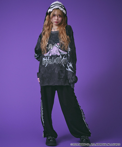 GALFY（ガルフィー）の「【GALFY/ガルフィー】×【KUROMI/クロミ】イルガルフィームラ染めロン Tee（Tシャツ/カットソー・メンズ・ブラック/グレー・L/XL）」の5枚目の写真