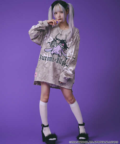 GALFY（ガルフィー）の「【GALFY/ガルフィー】×【KUROMI/クロミ】イルガルフィームラ染めロン Tee（Tシャツ/カットソー・メンズ・ブラック/グレー・L/XL）」の4枚目の写真