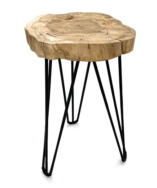 【未来工房】デザインのある一点物　国産コナラ　アイアンスツール　アイアンレッグA 国産小楢(コナラ) アイアンレッグのスツール ハンドメイド <未来