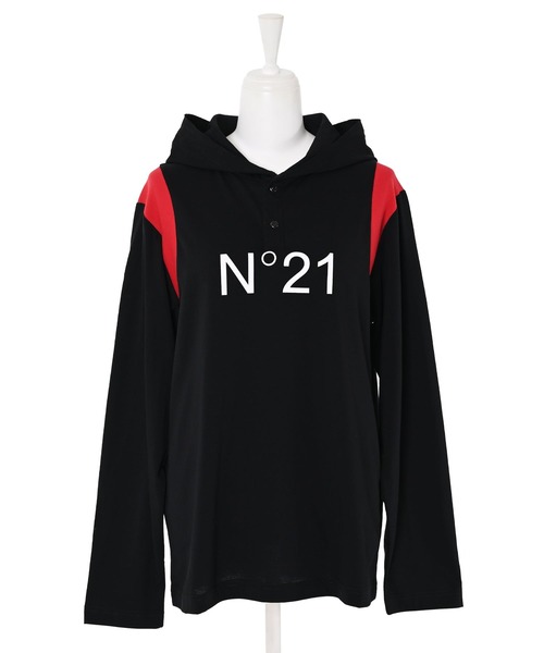 Narcissus(ナルシス)の「【N°21】 フードロングTシャツ(パーカー・レディース・ブラック・12Y/14Y)」の1枚目の写真