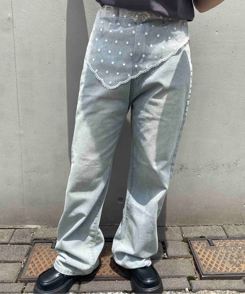 セール】WEGO/バックリボン刺繍デニムパンツ（デニムパンツ