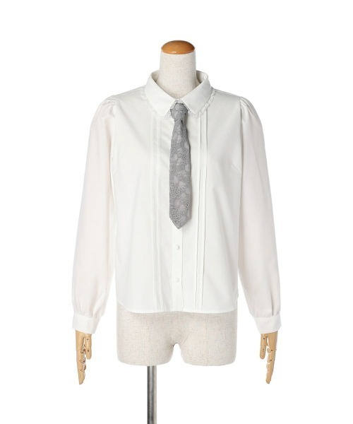 F i.n.t（フィント）の「ロングレースタイ付きブラウス/fint（シャツ/ブラウス・レディース・アイボリー/ホワイト×グレー・FREE）」の9枚目の写真