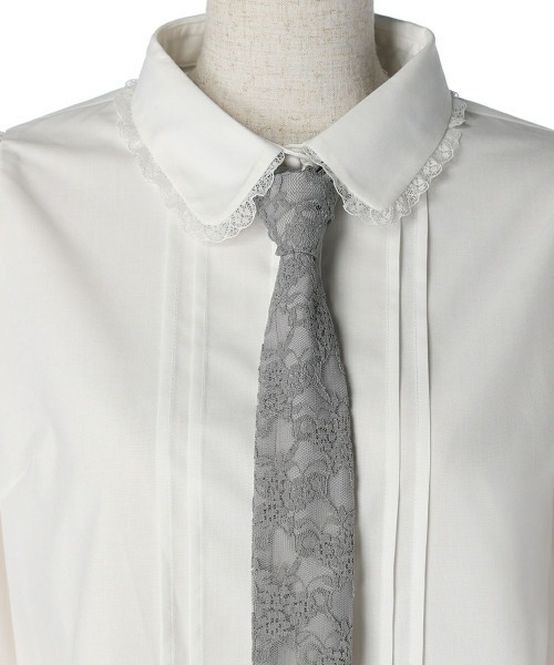 F i.n.t（フィント）の「ロングレースタイ付きブラウス/fint（シャツ/ブラウス・レディース・アイボリー/ホワイト×グレー・FREE）」の13枚目の写真