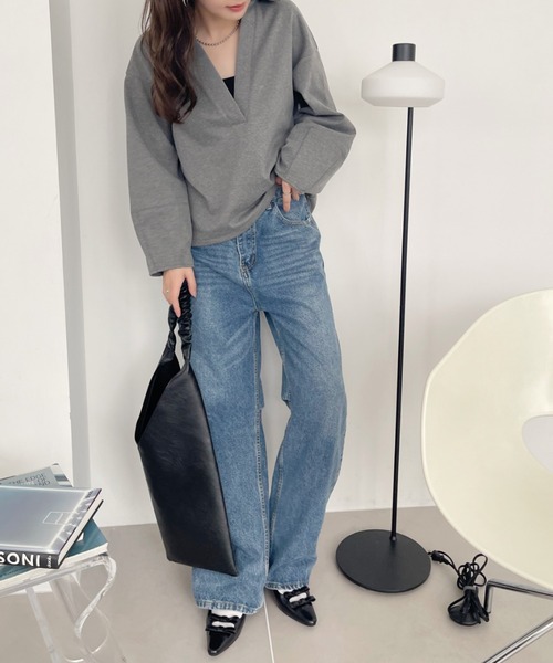 Eclat one（エクラワン）の「【Eclat one】 スキッパー ドロップショルダー トップス（その他トップス・レディース・グレー/チャコール・FREE）」の5枚目の写真