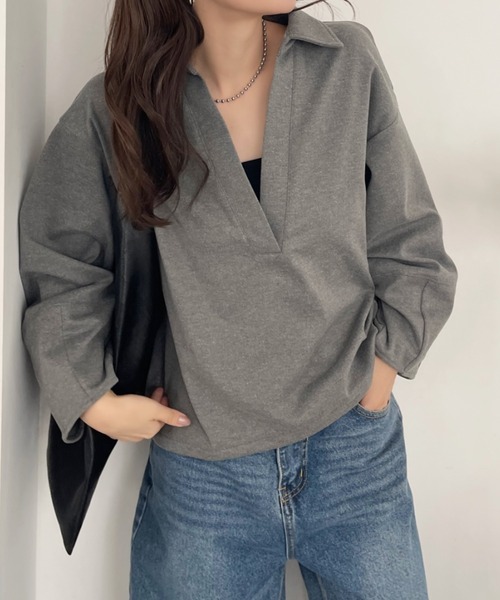 Eclat one（エクラワン）の「【Eclat one】 スキッパー ドロップショルダー トップス（その他トップス・レディース・グレー/チャコール・FREE）」の8枚目の写真