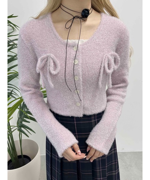WC（ダブル シー）の「リボン付きラメニットカーディガン（カーディガン/ボレロ・レディース・ピンク/シルバー/ブラック・FREE）」の3枚目の写真