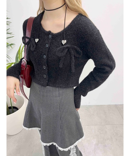 WC（ダブル シー）の「リボン付きラメニットカーディガン（カーディガン/ボレロ・レディース・ピンク/シルバー/ブラック・FREE）」の4枚目の写真