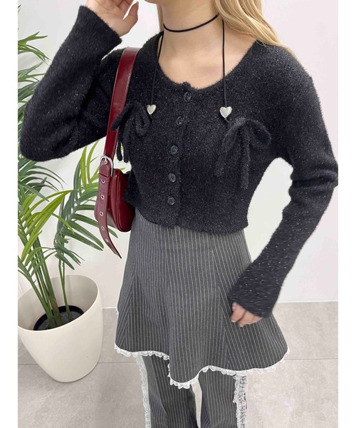 WC（ダブル シー）の「リボン付きラメニットカーディガン（カーディガン/ボレロ・レディース・ピンク/シルバー/ブラック・FREE）」の5枚目の写真