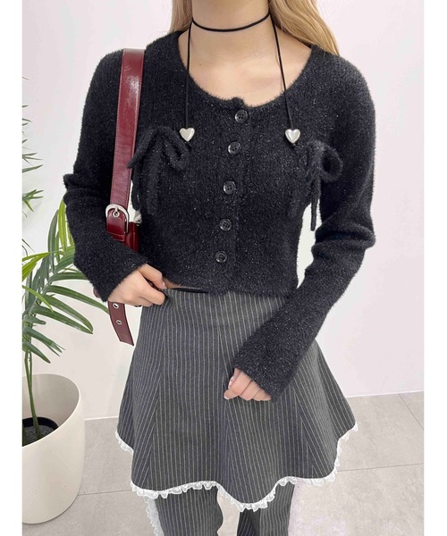 WC（ダブル シー）の「リボン付きラメニットカーディガン（カーディガン/ボレロ・レディース・ピンク/シルバー/ブラック・FREE）」の6枚目の写真