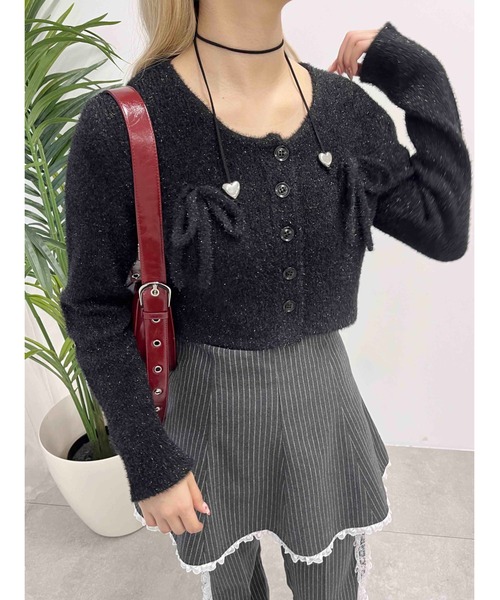 WC（ダブル シー）の「リボン付きラメニットカーディガン（カーディガン/ボレロ・レディース・ピンク/シルバー/ブラック・FREE）」の7枚目の写真