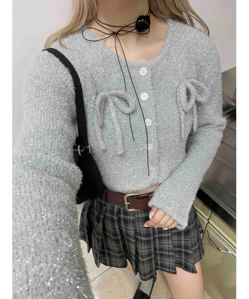 WC（ダブル シー）の「リボン付きラメニットカーディガン（カーディガン/ボレロ・レディース・ピンク/シルバー/ブラック・FREE）」の10枚目の写真