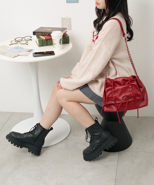 WEGO（ウィゴー）の「WEGO/ギャザーリボンフラップバッグ（ショルダーバッグ・レディース・ブラック/シルバー/レッド・FREE）」の9枚目の写真