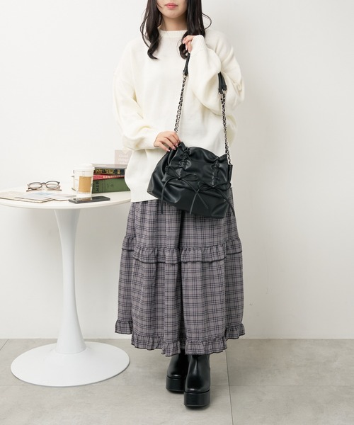 WEGO（ウィゴー）の「WEGO/ギャザーリボンフラップバッグ（ショルダーバッグ・レディース・ブラック/シルバー/レッド・FREE）」の7枚目の写真