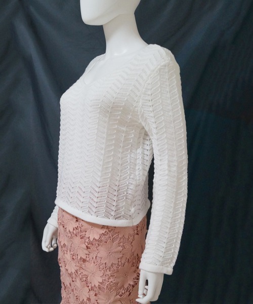 Miniministore(ミニミニストア)の「透かし編みニット メッシュニット 春秋冬(ニット/セーター・レディース・黄緑系/モカ/ホワイト/ブラック・FREE)」の14枚目の写真