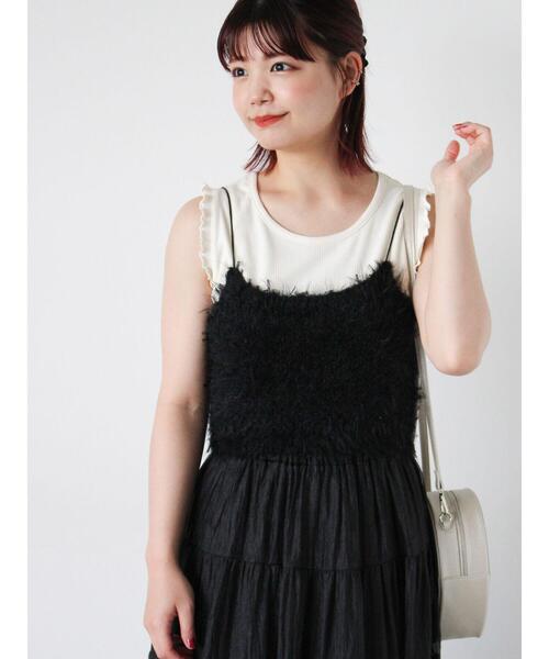 ehka sopo（エヘカソポ）の「リボンシャギーニットビスチェ（シャツ/ブラウス・レディース・グレー/ブラック/キナリ・F）」の2枚目の写真