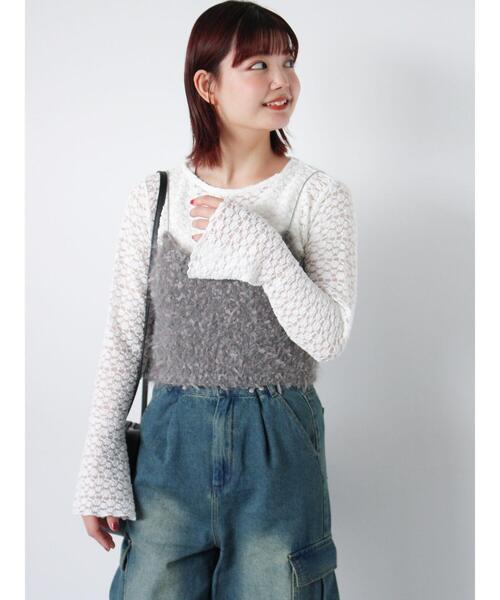 ehka sopo（エヘカソポ）の「リボンシャギーニットビスチェ（シャツ/ブラウス・レディース・グレー/ブラック/キナリ・F）」の8枚目の写真