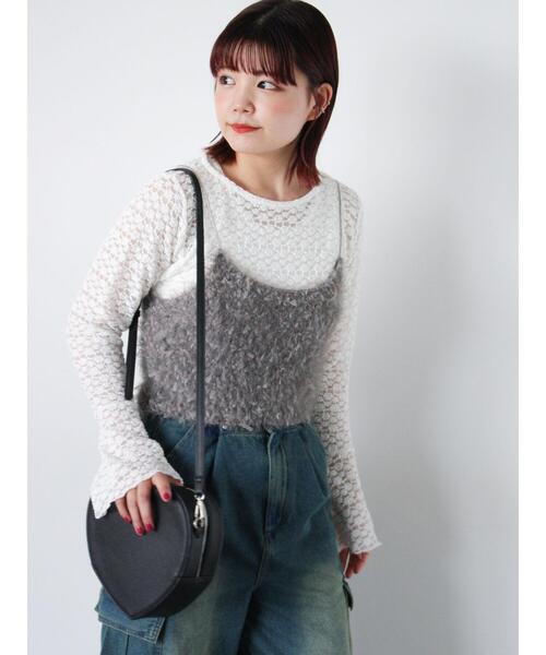 ehka sopo（エヘカソポ）の「リボンシャギーニットビスチェ（シャツ/ブラウス・レディース・グレー/ブラック/キナリ・F）」の9枚目の写真