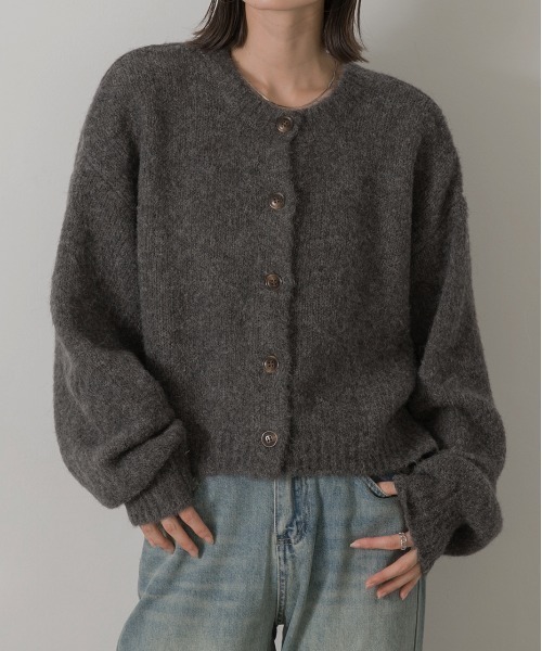 ad thie(アドティエ)の「2WAY・ショート丈 ブークレカーディガン(カーディガン/ボレロ・レディース・チャコール/ベージュ/ブルー/杢グレー/ピンク・FREE)」の3枚目の写真
