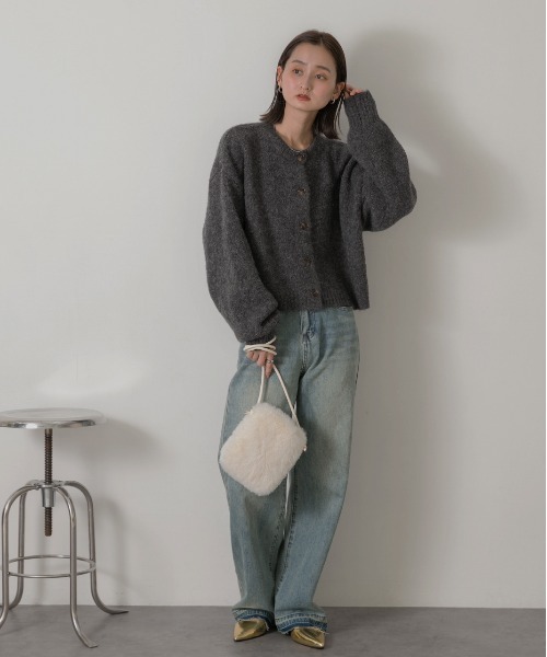 ad thie(アドティエ)の「2WAY・ショート丈 ブークレカーディガン(カーディガン/ボレロ・レディース・チャコール/ベージュ/ブルー/杢グレー/ピンク・FREE)」の16枚目の写真