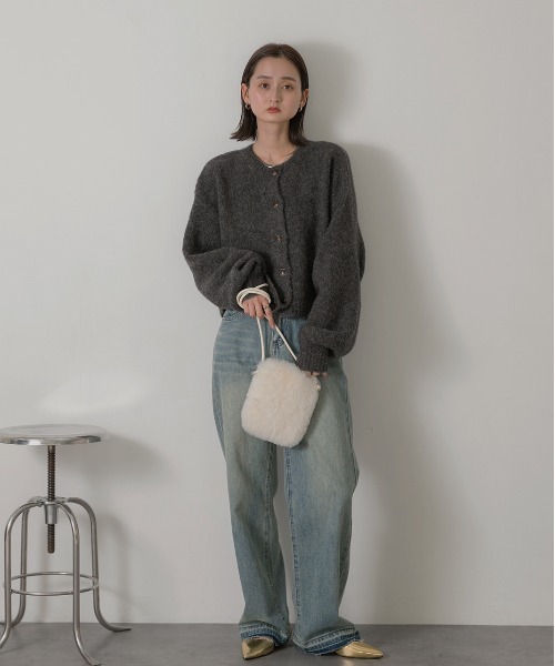 ad thie(アドティエ)の「2WAY・ショート丈 ブークレカーディガン(カーディガン/ボレロ・レディース・チャコール/ベージュ/ブルー/杢グレー/ピンク・FREE)」の17枚目の写真