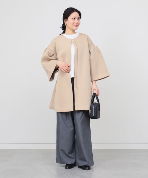 BEAMS HEART（ビームスハート）の「ボリューム袖 ダンボール ミドルコート（その他アウター・レディース・ベージュ/ブラック・FREE）」の11枚目の写真