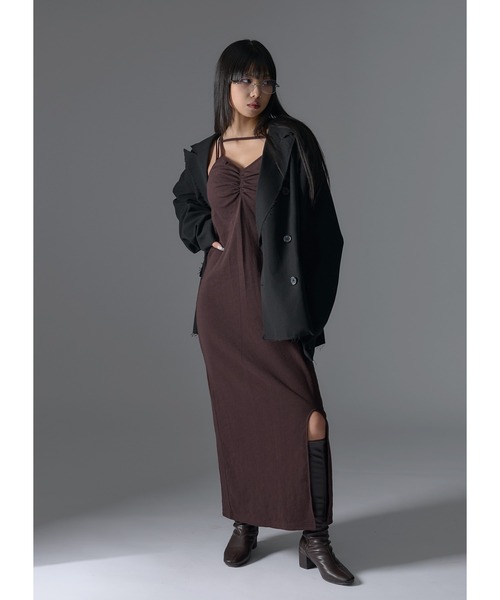 Adoon plain（アドーンプレーン）の「【カップ付き】ストラップリブキャミワンピース（ワンピース・レディース・グレー/ブラック/ダークブラウン・FREE）」の15枚目の写真